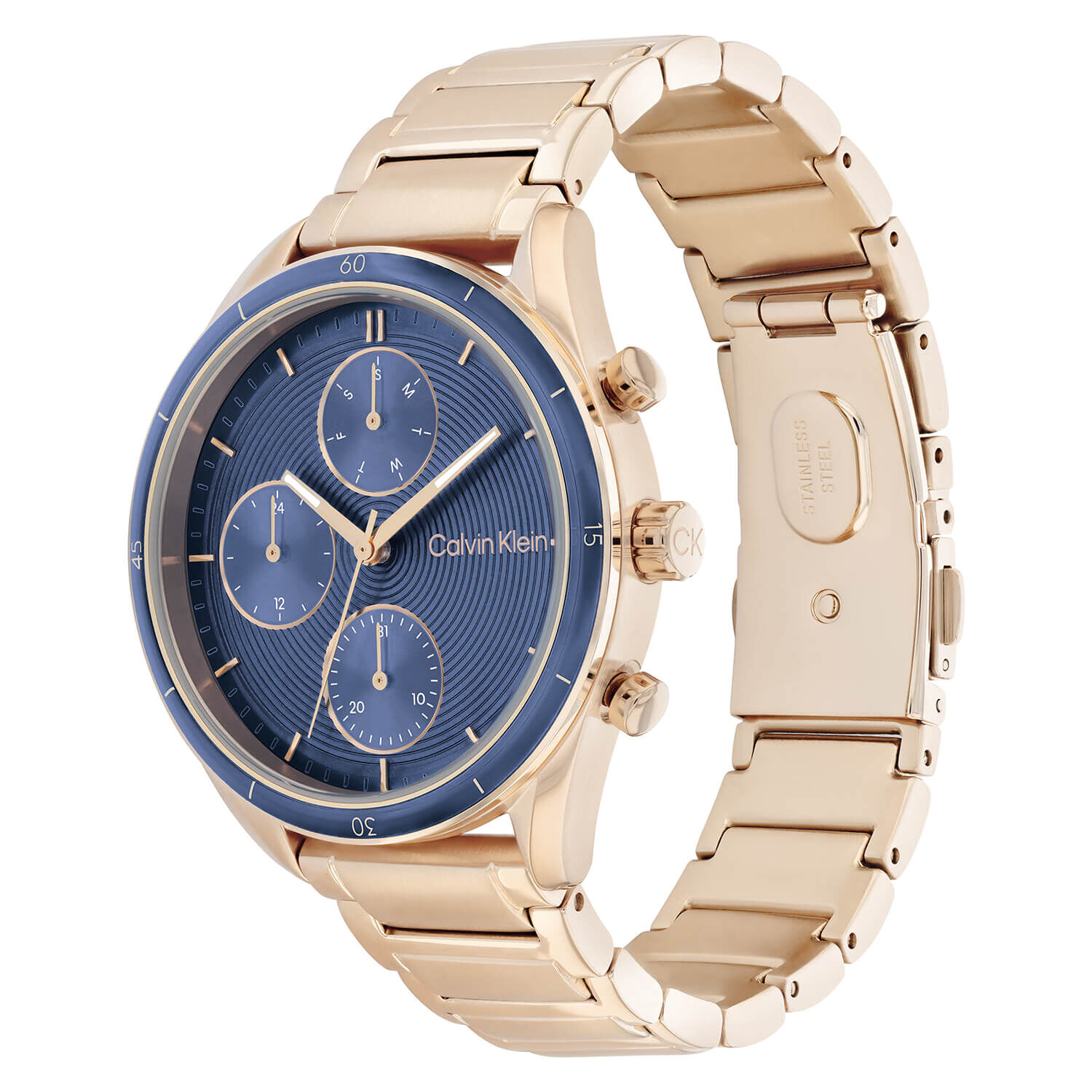 Calvin Klein Sport 38mm Blue Dial Rose Gold Bracelet Watch