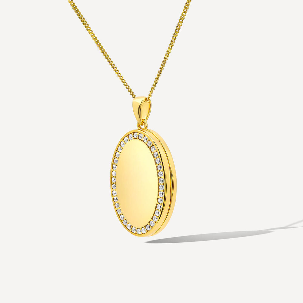Yellow Gold Plated Sterling Silver Cubic Zirconia Surround Oval Locket Pendant image number 1