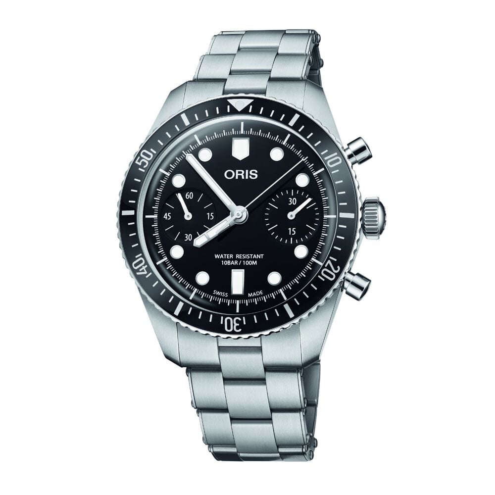 Oris Diver 65 40mm Black Chrono Dial Steel Case Bracelet Watch