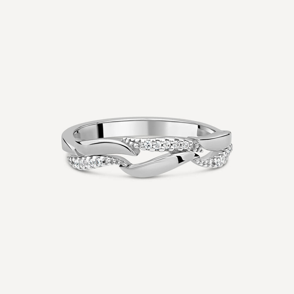 9ct White Gold 0.07ct Diamond Polished Wave Ring image number 2
