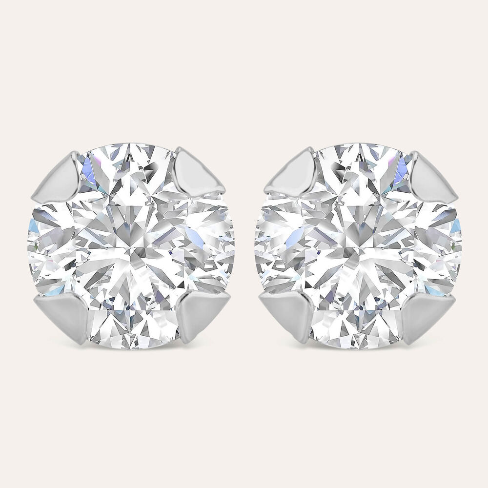 9ct White Gold 5mm Four Claw Cubic Zirconia Stud Earrings