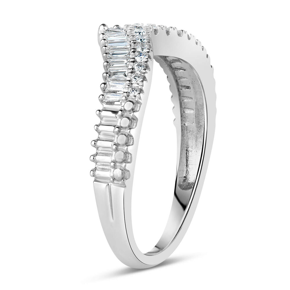 9ct White Gold 2-Row 0.25ct Diamond Wishbone Ladies' Ring image number 3