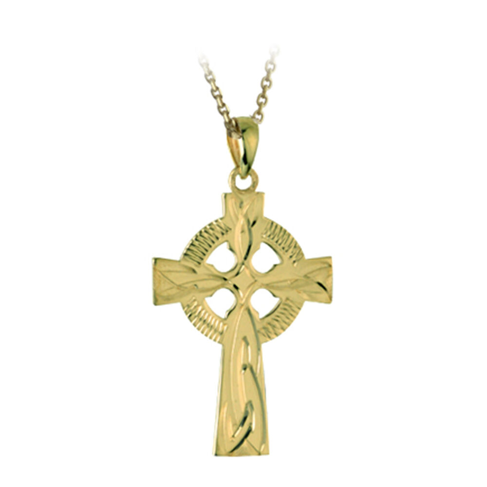 9ct Yellow Gold Hand Engraved Celtic Cross Pendant image number 0