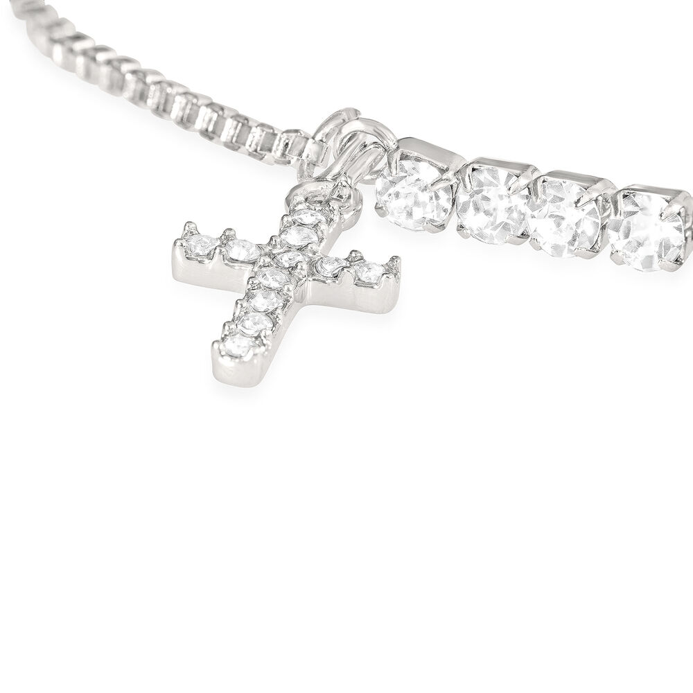 Silver-Plated Crystal-Set Slider Bracelet With Cross Charm image number 2