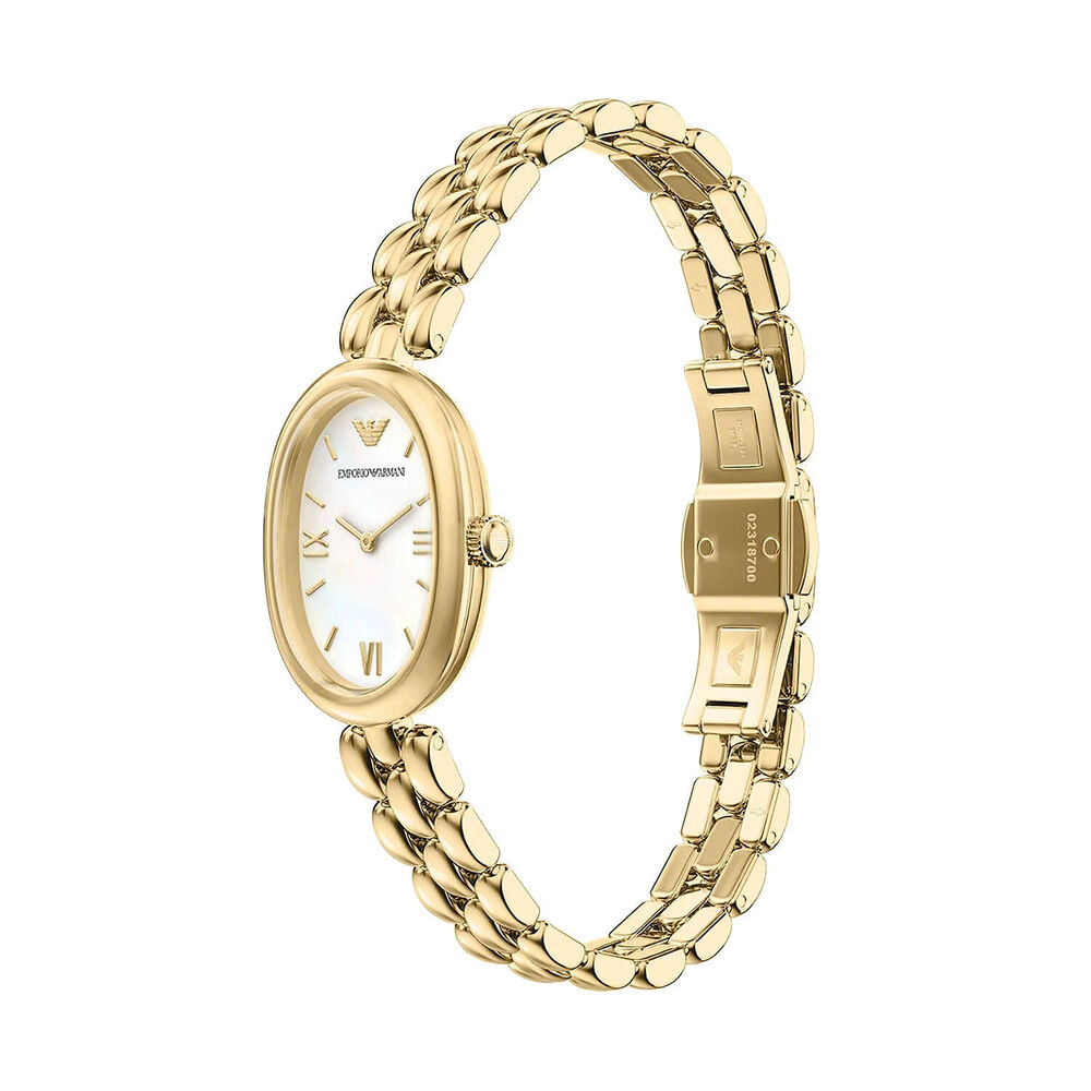 Emporio Armani Sinfonia 22x28mm Mother of Pearl Dial Yellow Gold Tone Steel Bracelet Watch