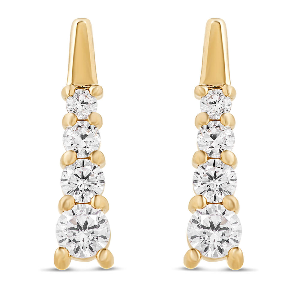9ct Yellow Gold Four Stone Gradient Cubic Zirconia Triangle Drop Earrings
