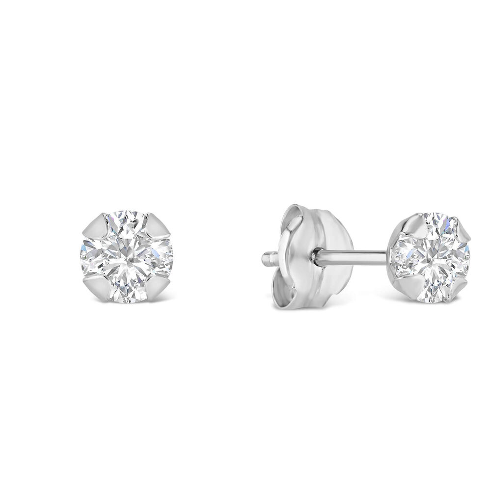 9ct White Gold 4mm Four Claw Cubic Zirconia Stud Earrings image number 1