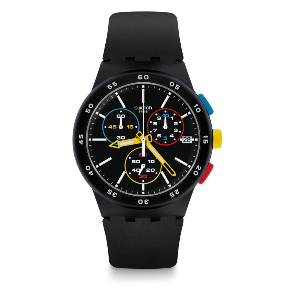 Swatch Unisex Quartz Black Strap Black Dial Watch