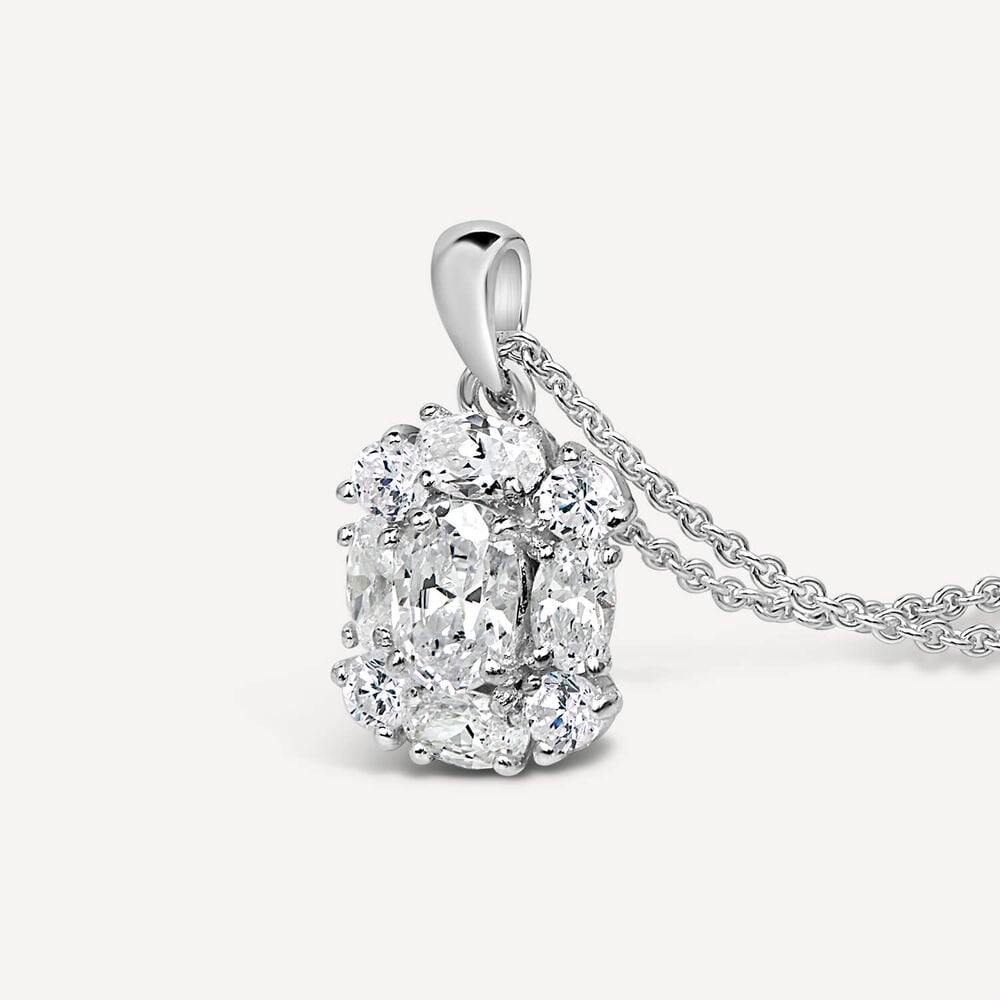 Sterling Silver Square Set Pear and Round Cubic Zirconia Cluster Pendant image number 1
