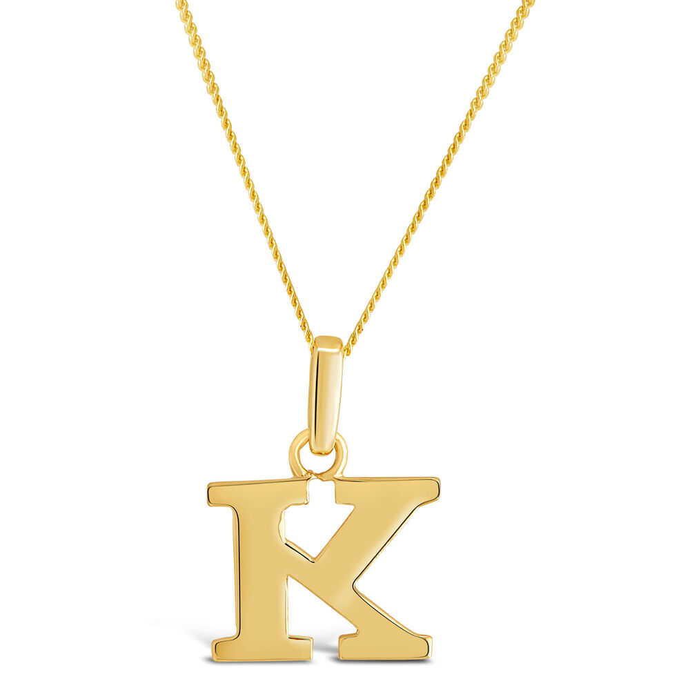 9ct Yellow Gold Plain Initial K Pendant (Special Order) (Chain Included)