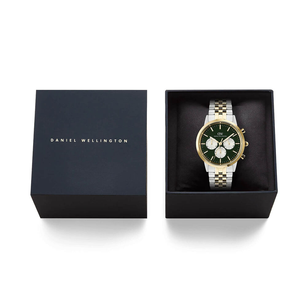 Daniel Wellington Iconic 42mm Green Dial Two Tone Stainless Steel Bracelet Chronograph Watch