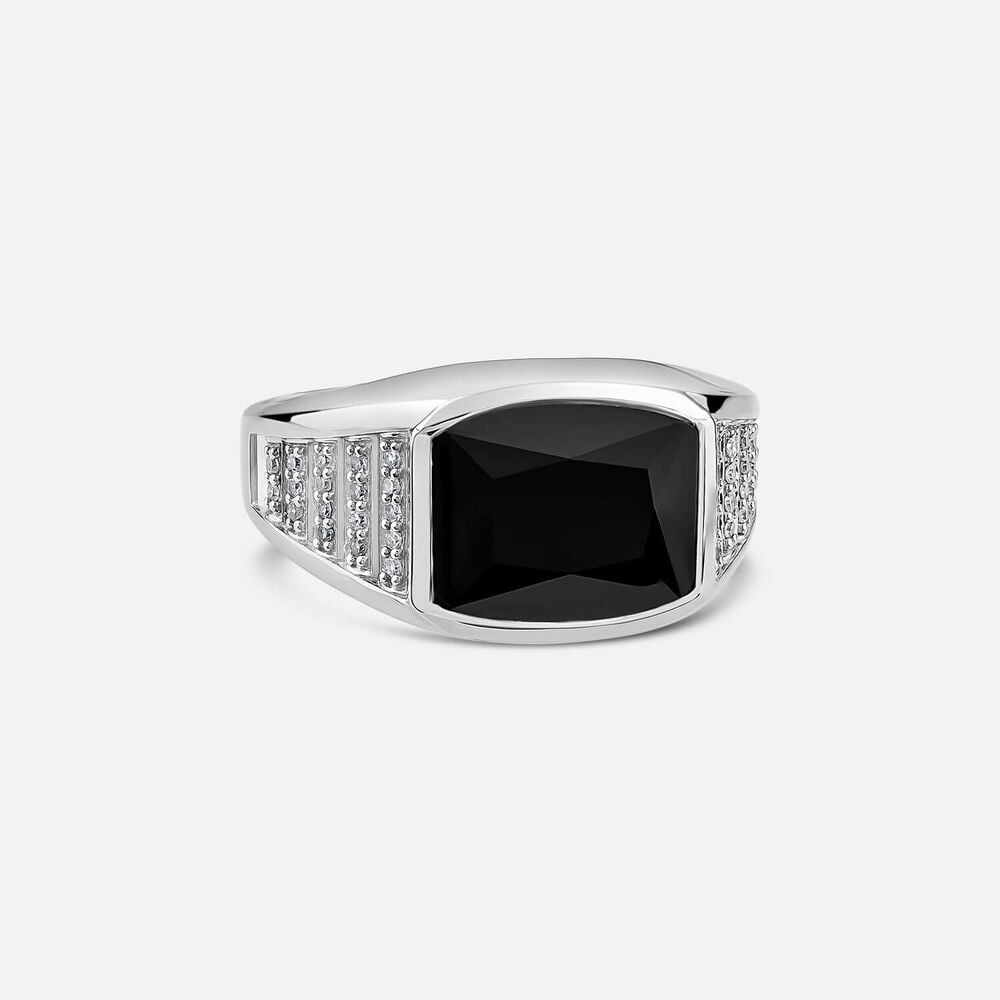 Sterling Silver Square Onyx 0.18ct Lab Grown Diamond Sides Ring