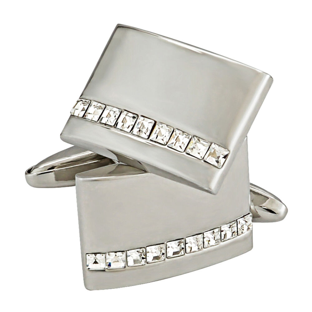 Gents Silver-Plated Cubic Zirconia Cufflinks image number 0