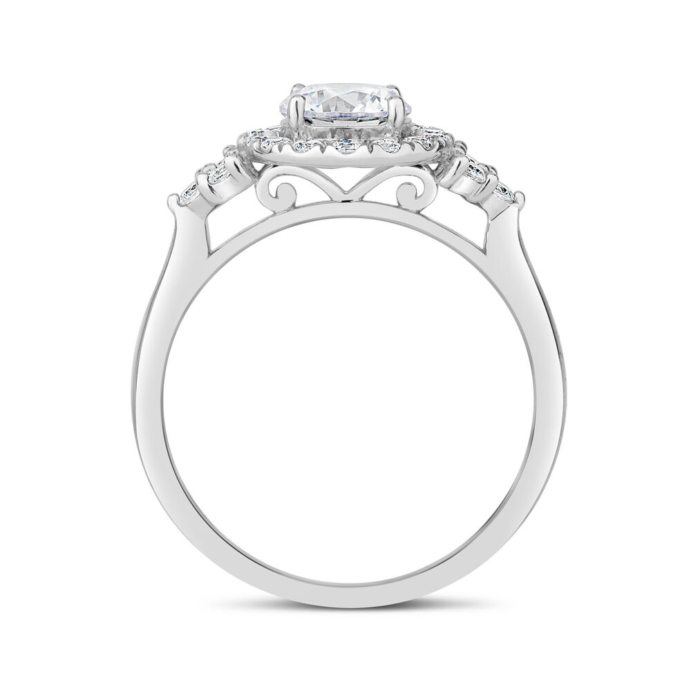 9ct White Gold Cubic Zirconia Halo Trefoil Shoulders Dress Ring image number 2