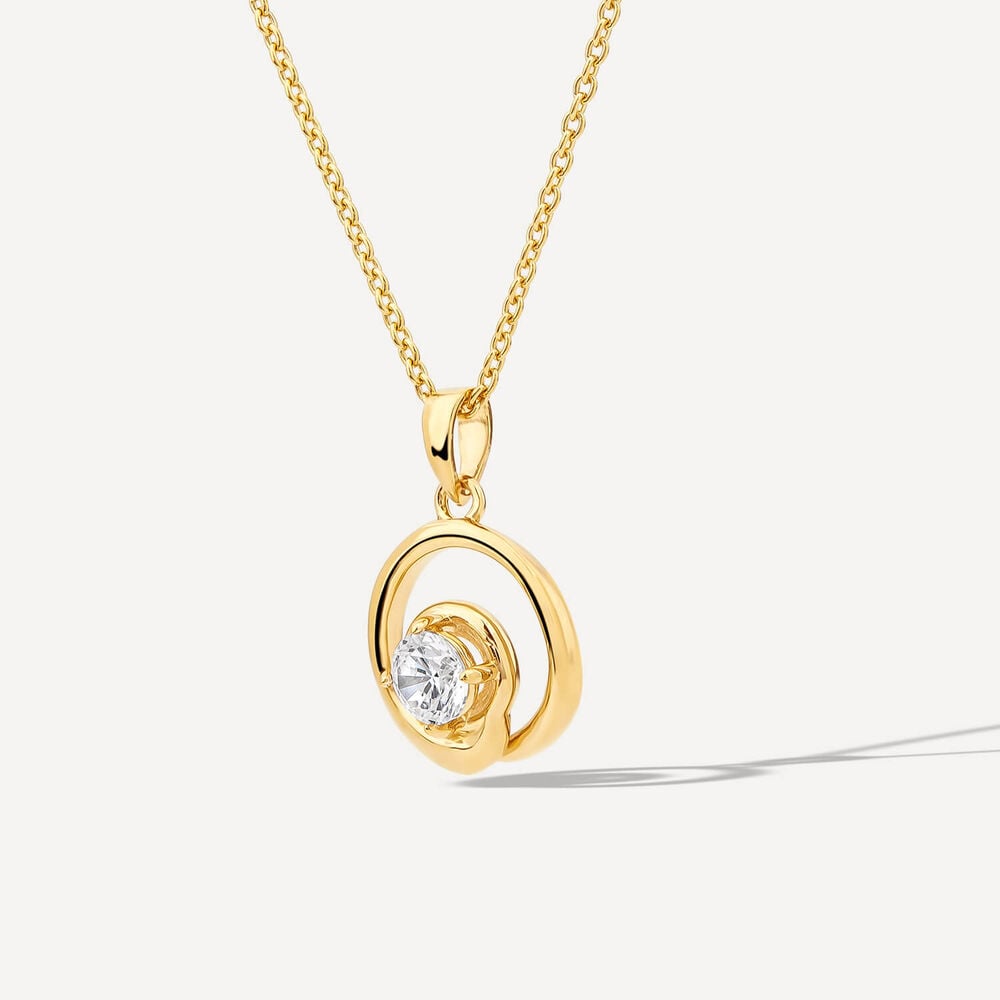 Yellow Gold Plated Sterling Silver Cubic Zirconia Open Swirl Pendant image number 1