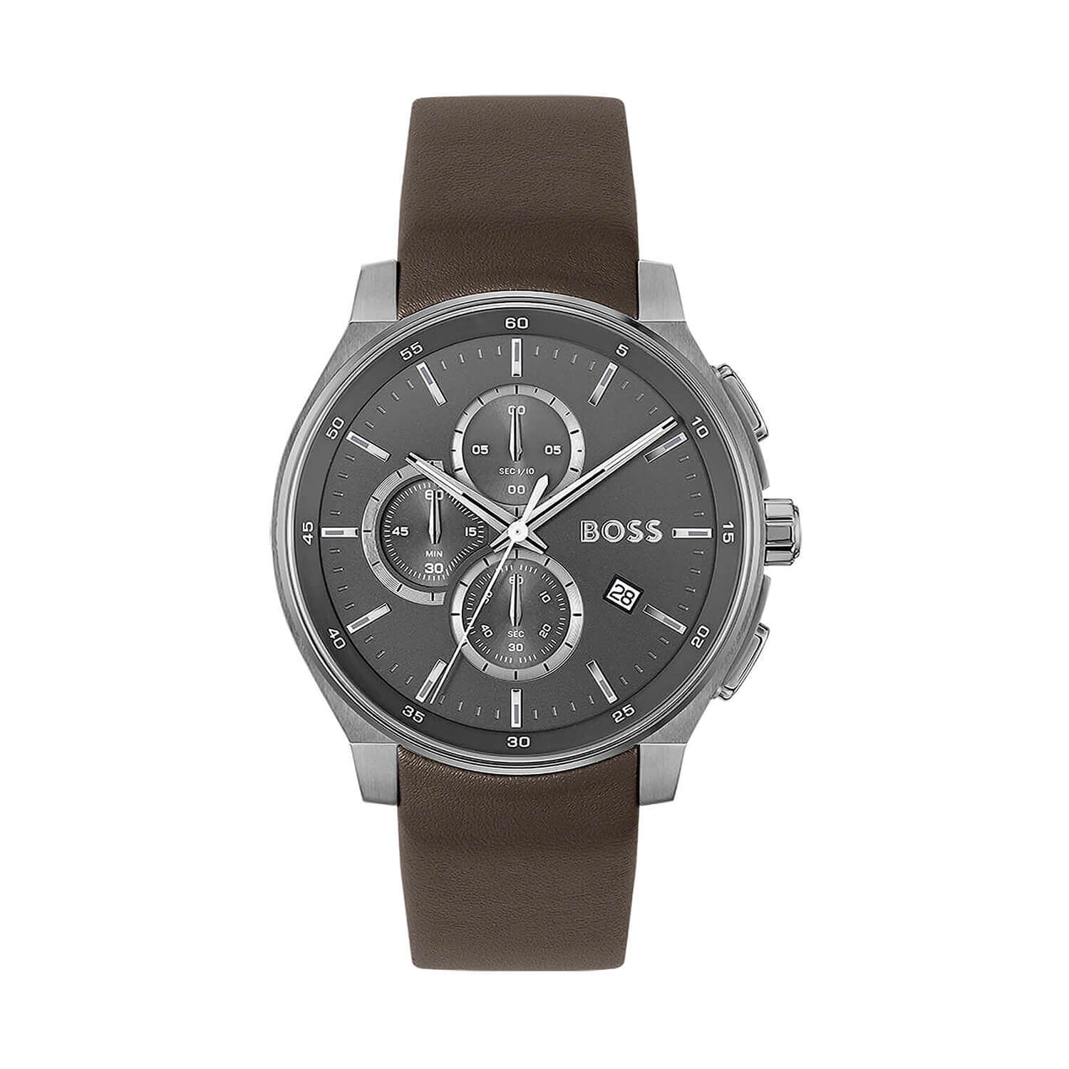 BOSS Peak 2.0 Chrono 45mm Grey Dial Brown Leather Watch