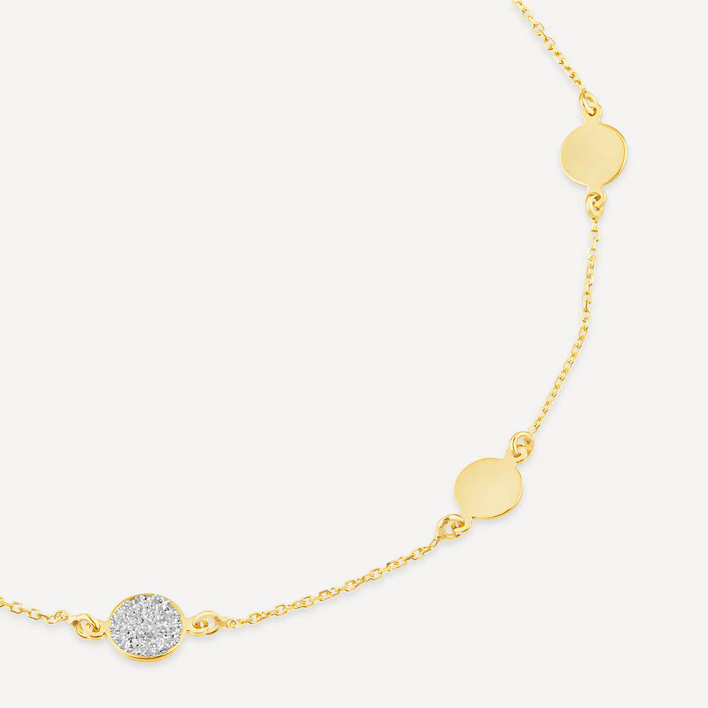 9ct Yellow Gold Glitter & Polished Round Disc Chain Bracelet