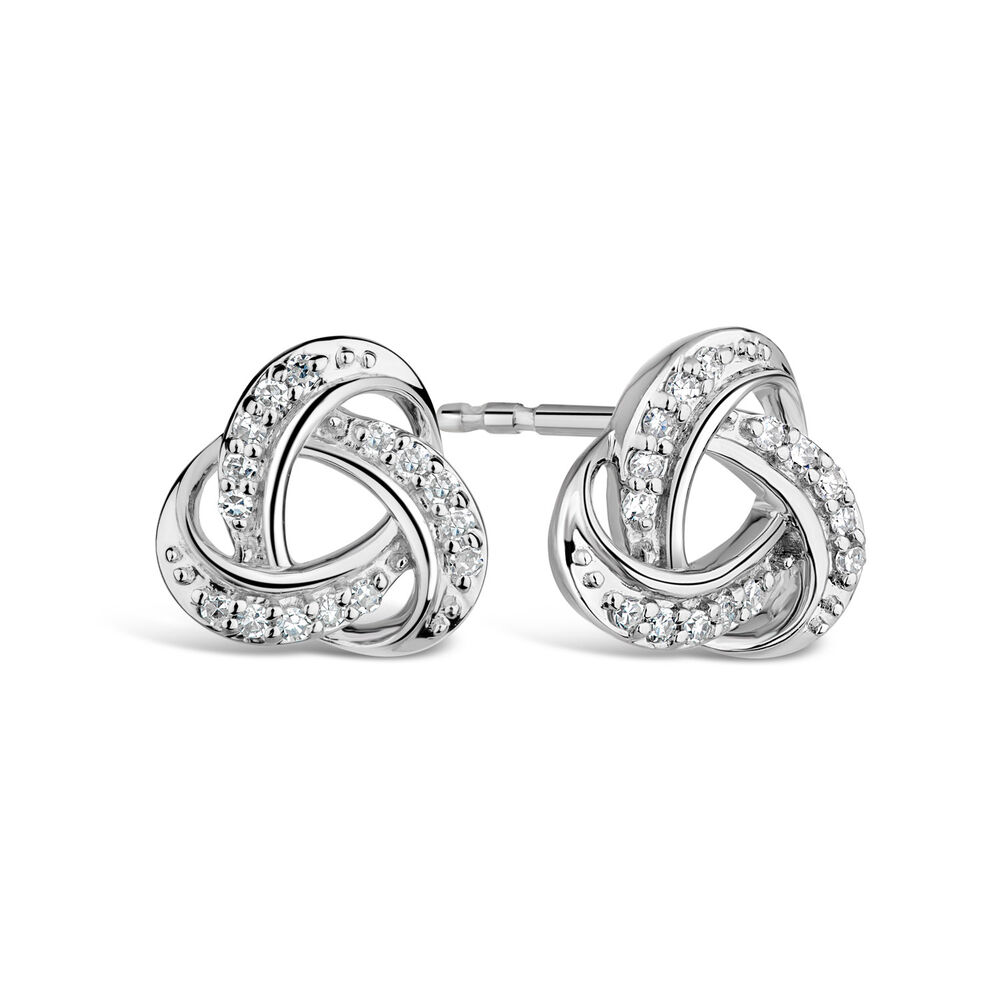 9ct White Gold 0.10ct Diamond Knot Stud Earrings image number 3