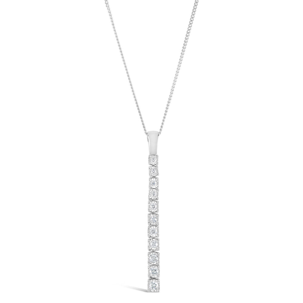 9ct White Gold 0.125ct Diamond Bar Drop Pendant