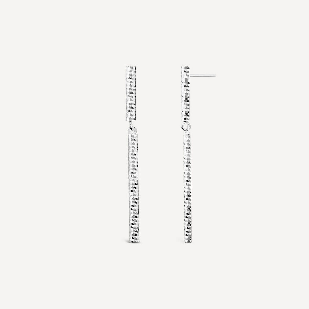 Sterling Silver Diamond Cut Bar Drop Earrings image number 1
