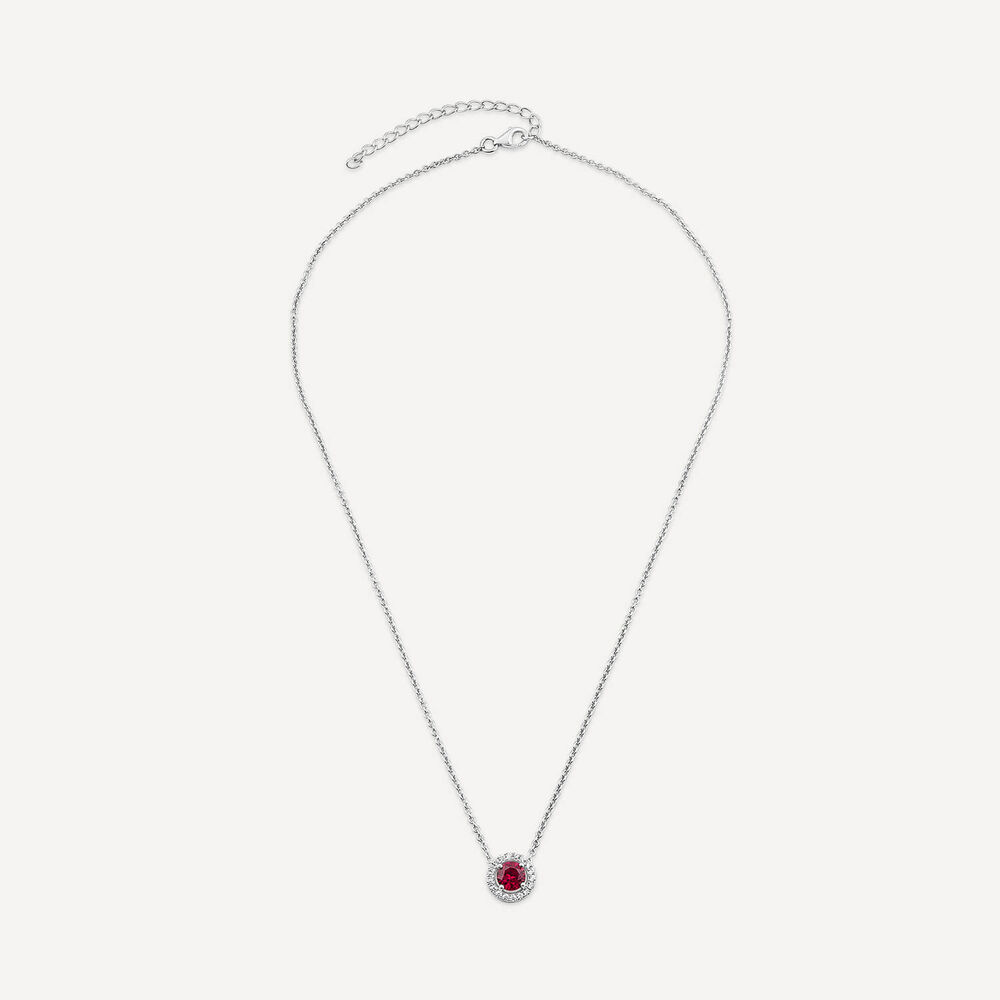 Sterling Silver Red Centre Stone & Cubic Zirconia Halo Pendant image number 2