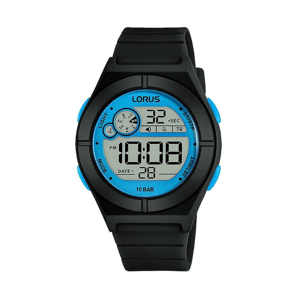 Lorus Digital Kids 36mm Blue Dial Black Silicon Strap Watch