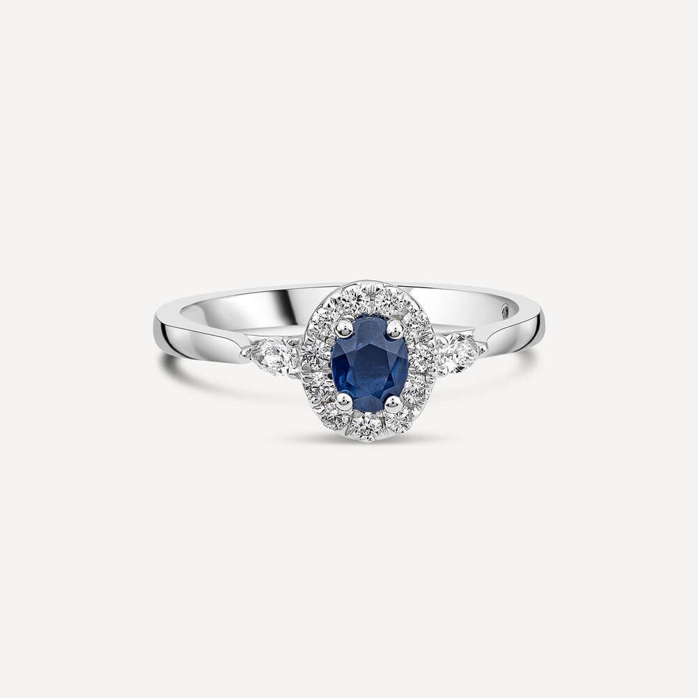 Kathy de Strafford 18ct White Gold Oval Sapphire & 0.30ct Pear Diamond Shoulders Ring image number 2