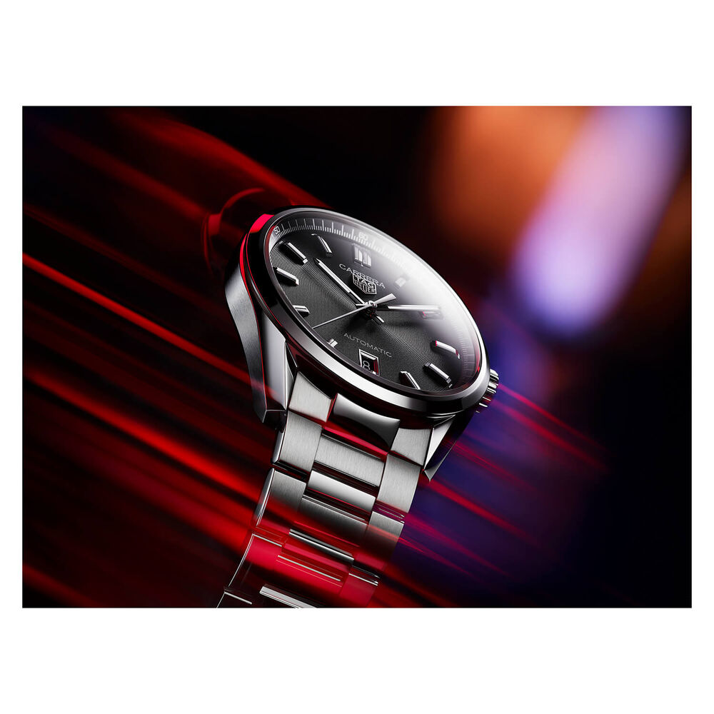 TAG Heuer Carrera 41mm Day & Date Black Dial Steel Case Bracelet Watch image number 7