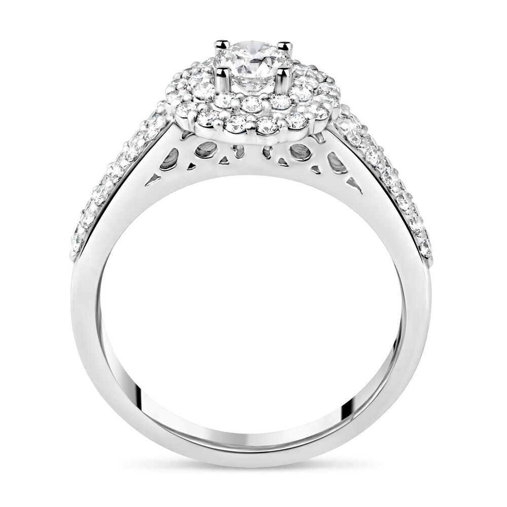 Ladies 18ct White Gold and Diamond Halo Engagement Ring image number 2