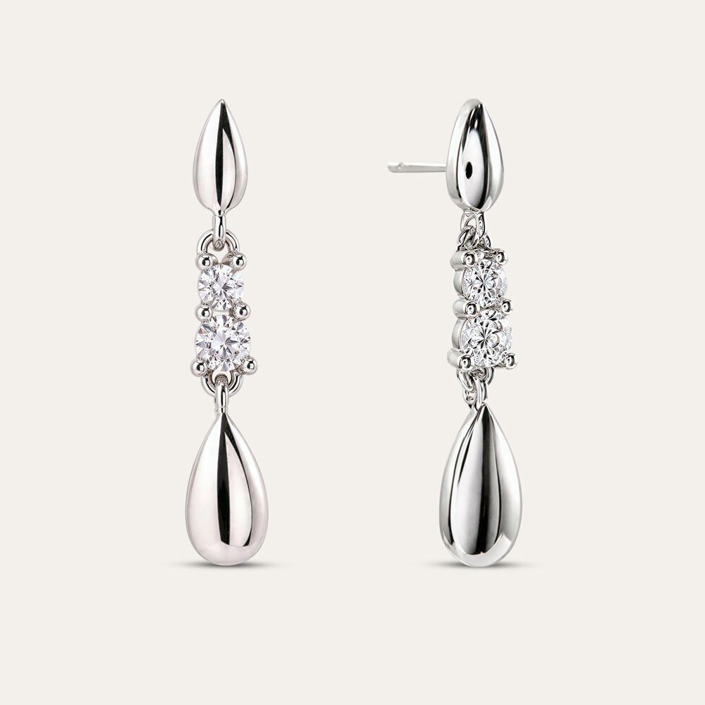 9ct White Gold Double Cubic Zirconia Polished Tears Drop Earrings