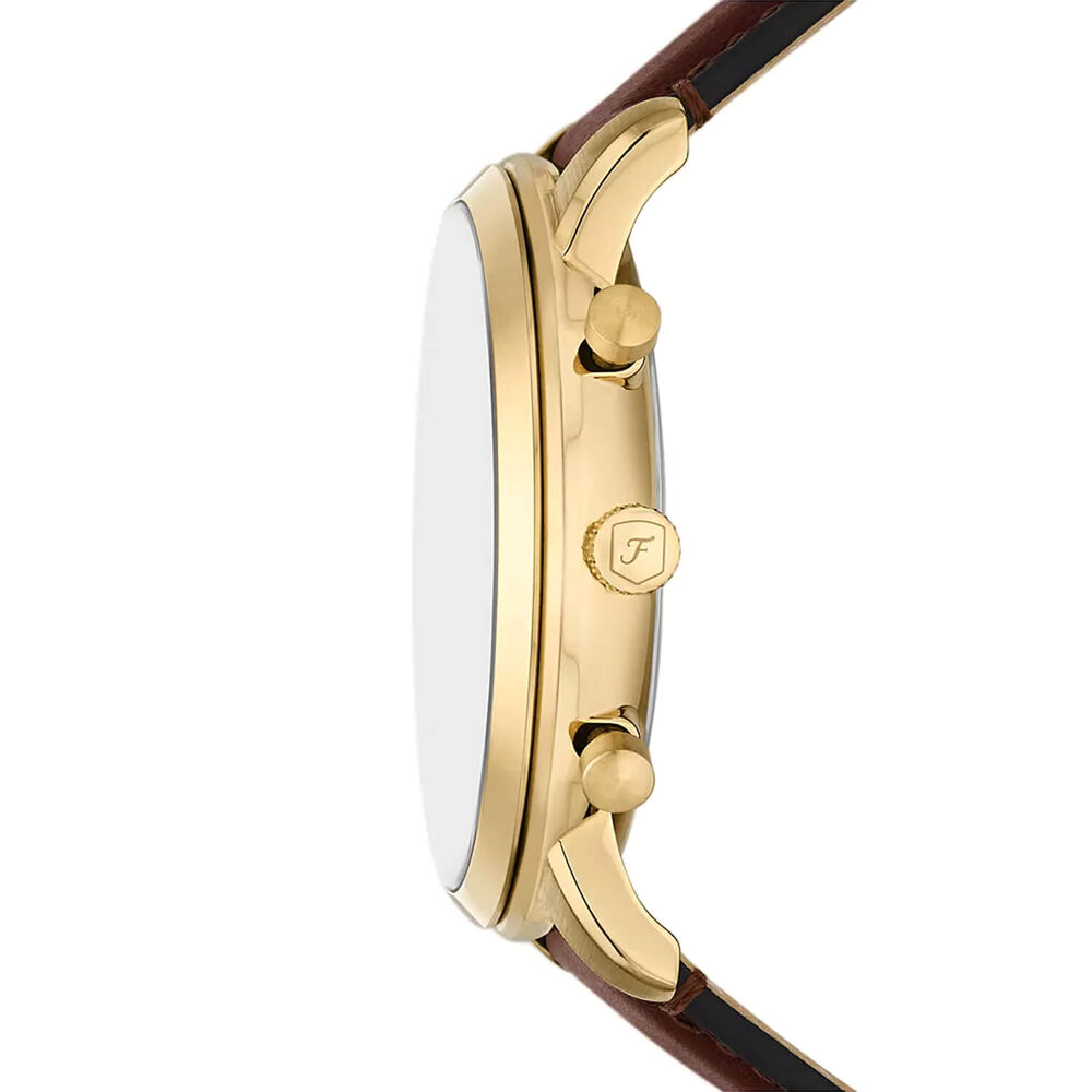 Fossil Neutra Chronograph 44mm Gold Dial Brown Leather Strap Watch image number 1