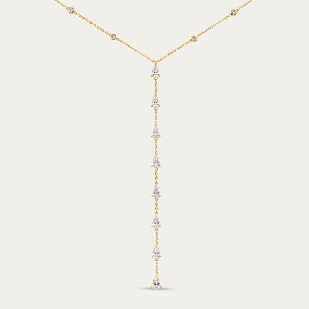 Yellow Gold Plated Sterling Silver Pear Cubic Zirconia Y Drop Necklet