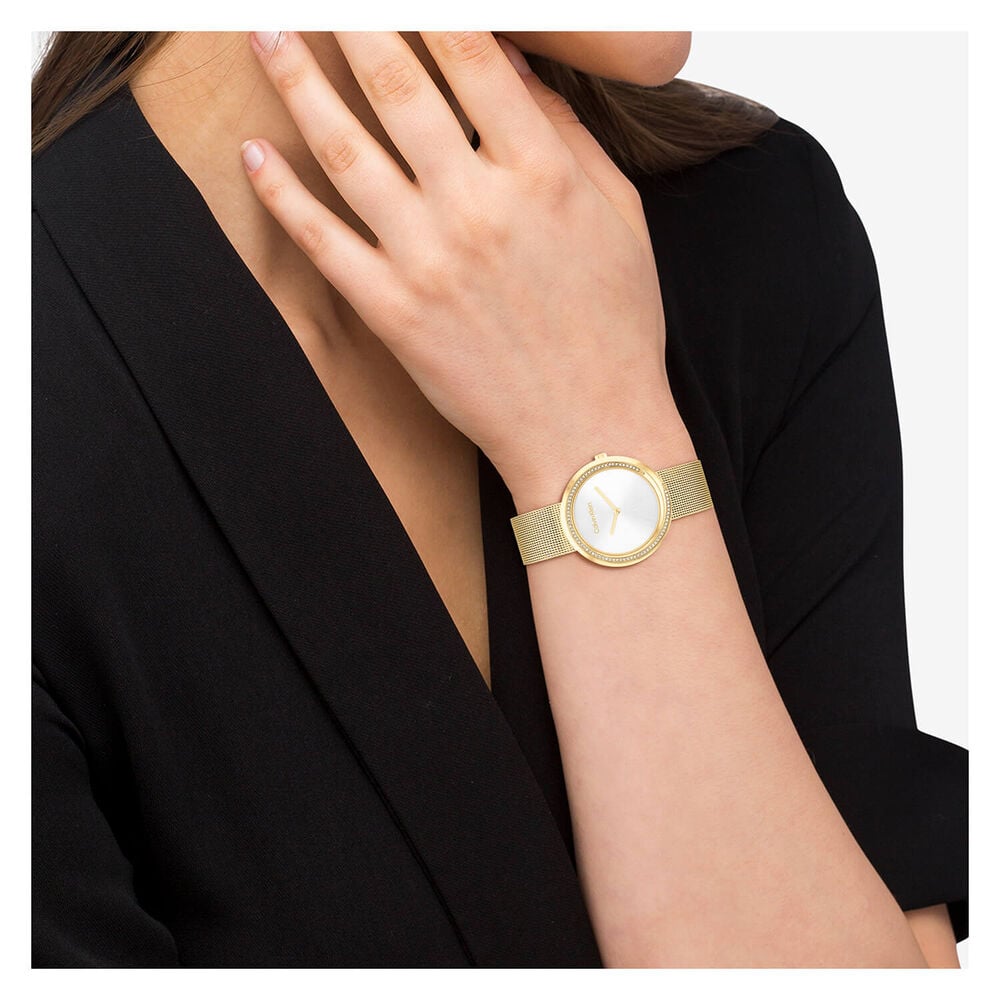 Calvin Klein Sculptural Twisted Bezel 34mm White Dial Yellow Gold Bracelet Watch image number 3