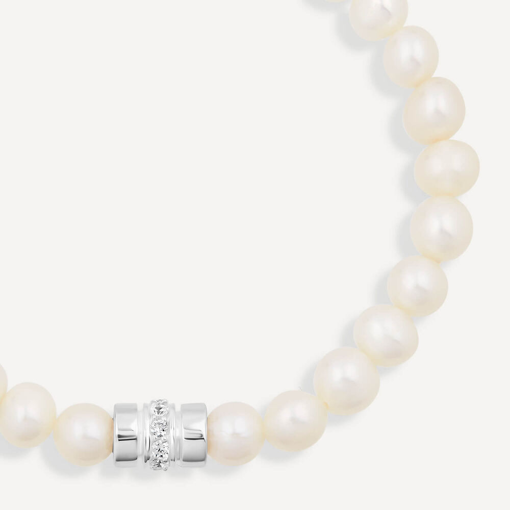 Sterling Silver Freshwater Pearls & Cubic Zirconia Barrel Bracelet image number 1