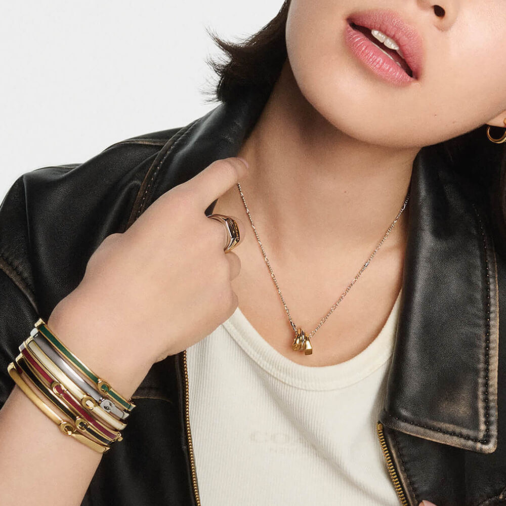 Coach Silver Tone Brass Signature C Bangle Bracelet