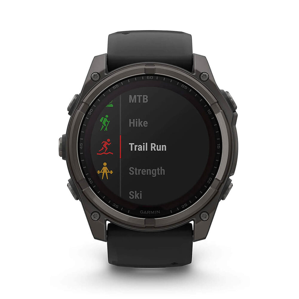Garmin fenix&reg; 8 Solar 51mm Carbon Grey DLC Titanium Case Black Pebble Gray Silicon Strap Watch