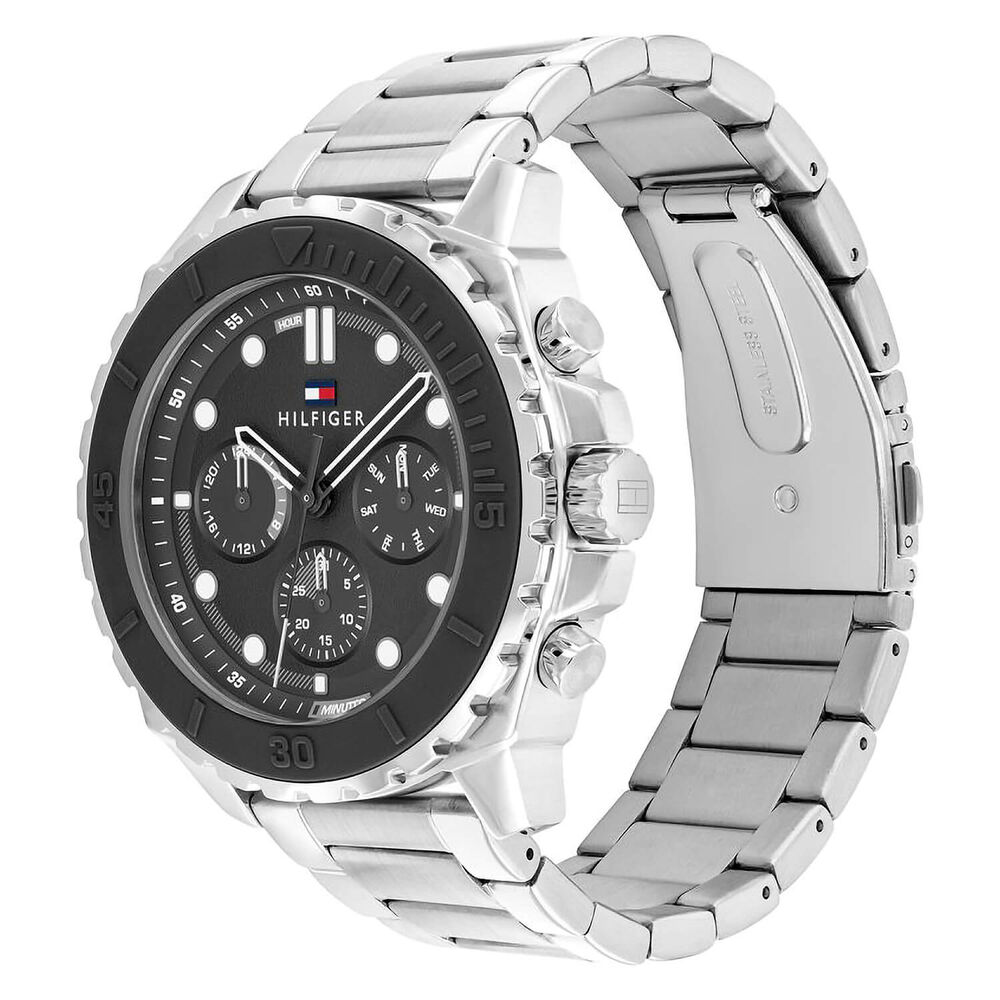 Tommy Hilfiger 48mm Black Chronograph Dial Silicone Bezel Steel Bracelet Watch image number 1