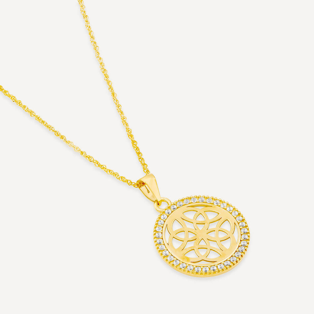 9ct Yellow Gold Celtic Knot Cubic Zirconia Pendant image number 3