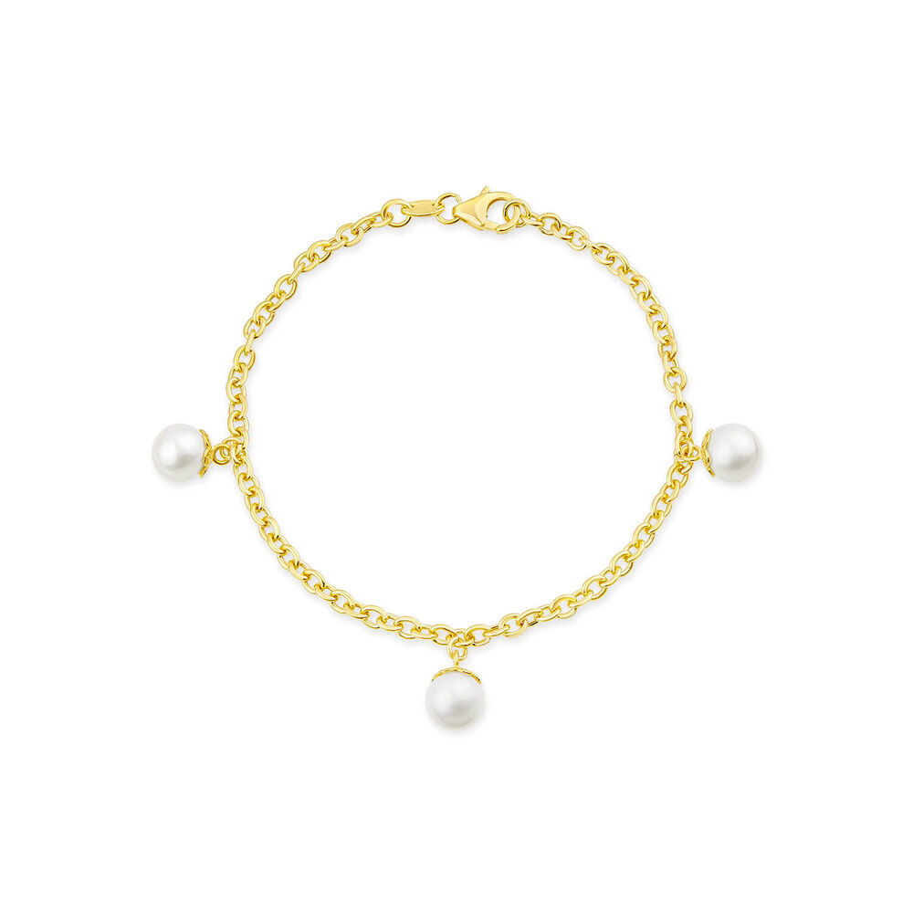 9ct Yellow Gold 8mm Pearl T-Bar Bracelet image number 0
