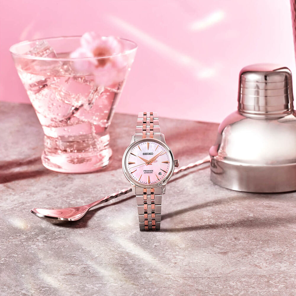 Seiko Presage &lsquo;Springtime&rsquo; Cocktail Time Limited Edition 34mm Pink Dial Steel Bracelet Watch image number 9