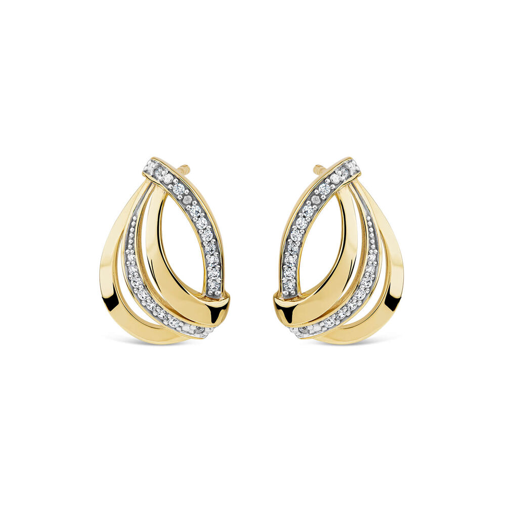 9ct Yellow Gold 4 Strand Cubic Zirconia Set Curve Stud Earrings image number 0