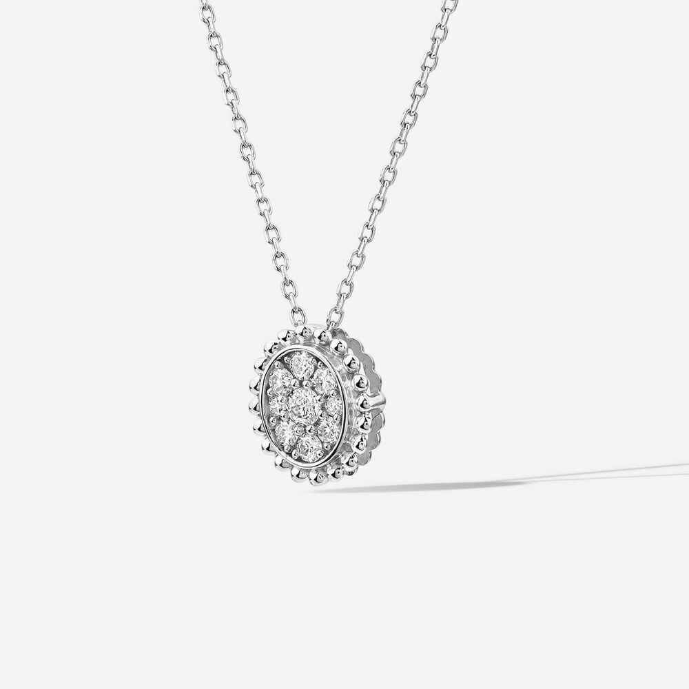 9ct White Gold 0.15ct Diamond Mystere Beaded Edge Oval Pendant