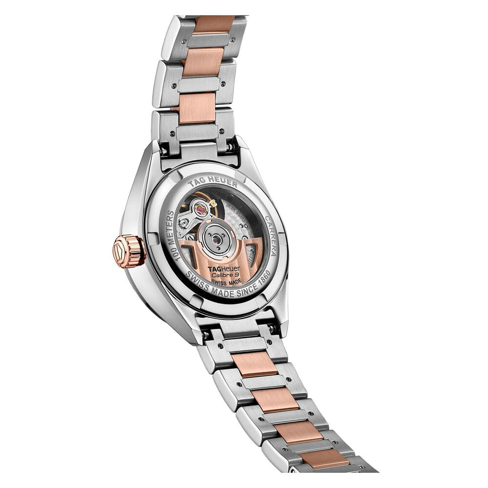 TAG Heuer Carrera Date 29mm MOP Dial Diamond Dots Stainless Steel & Rose Gold Bracelet Watch image number 2