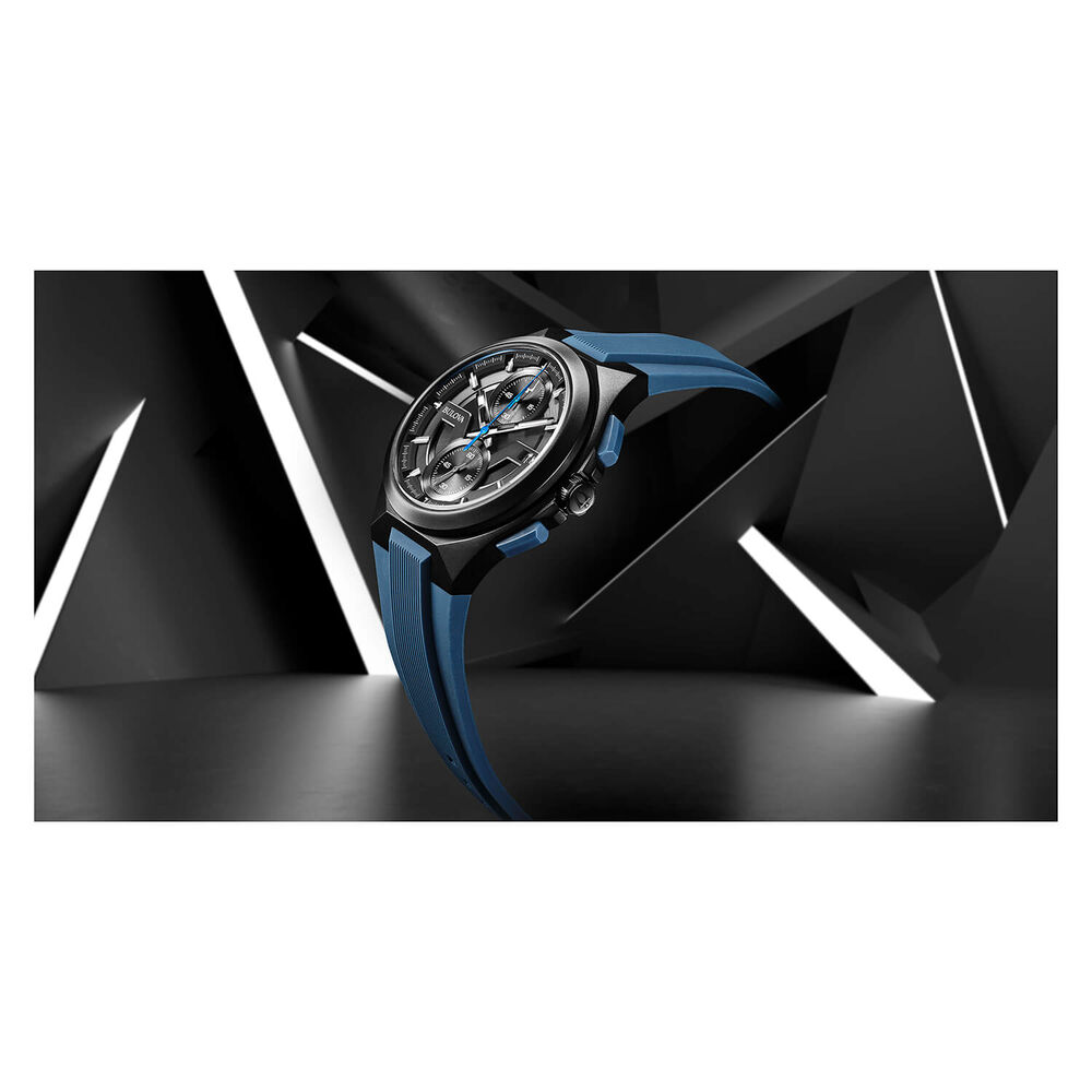 Bulova Maquina Chronograph 46mm Black Dial Blue Strap Watch image number 5