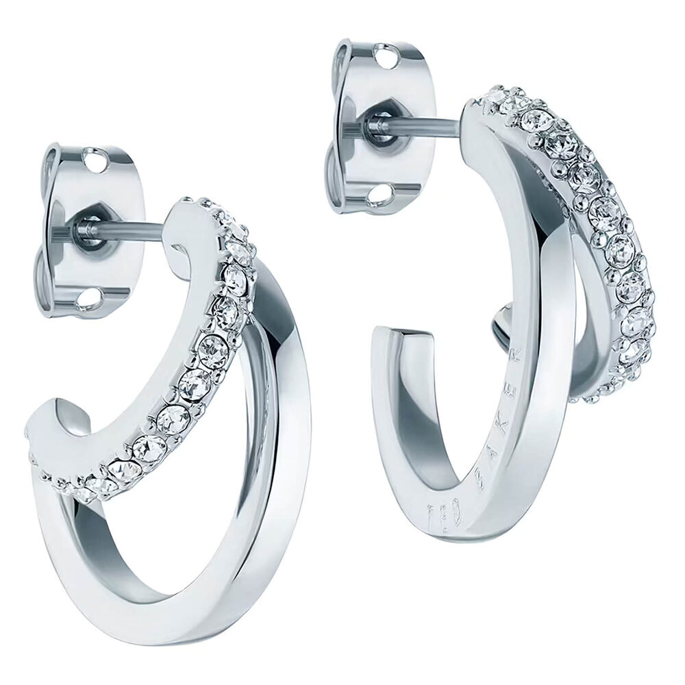 Ted Baker Helias Silver Plated Crystal Double Hoop Earrings
