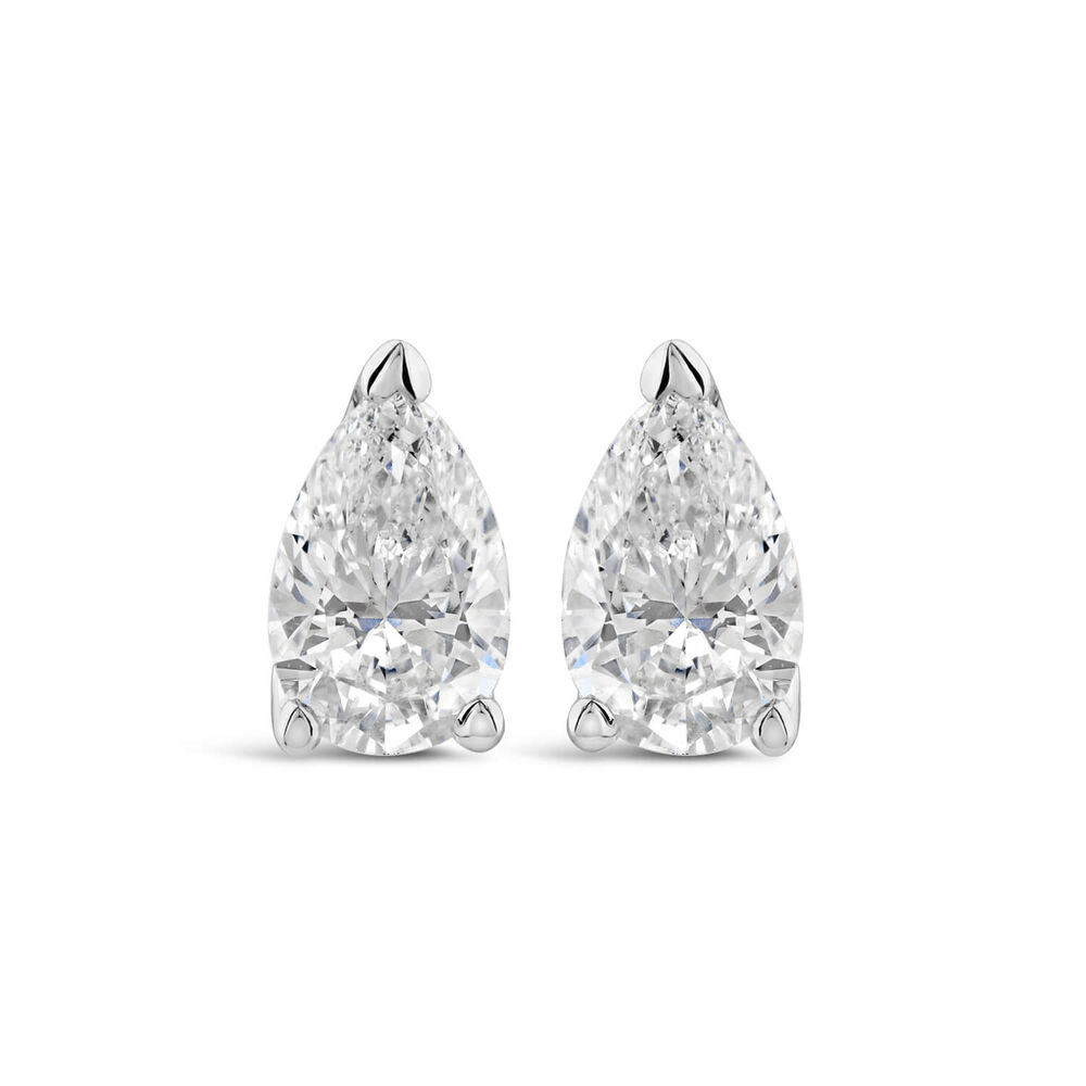 Born 18ct White Gold Lab Grown 1ct Diamond Pear Stud Earrings image number 0