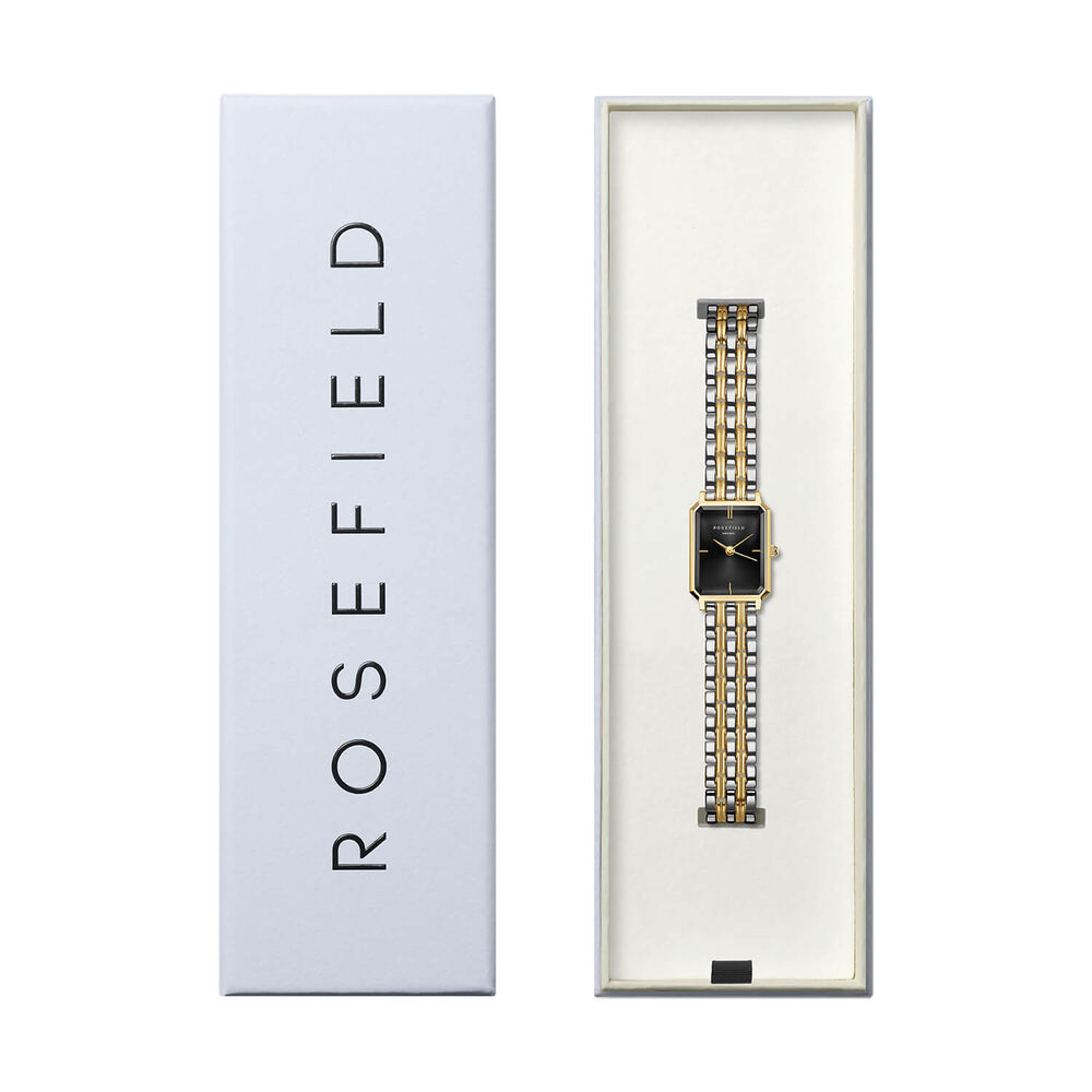 Rosefield Octagon XS Black Duotone 19.5x24mm Dial Two Tone Bracelet Watch image number 3