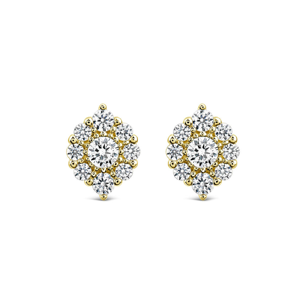 9ct Yellow Gold Cubic Zirconia Cluster Flame Stud Earrings image number 0