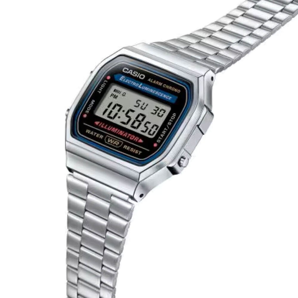 Casio Vintage 38.6x36.3mm Black Digital Display Stainless Steel Bracelet Watch