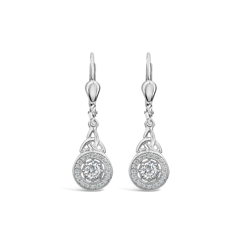 Silver Cluster Cubic Zirconia Trinity Knot Drop Earrings image number 0